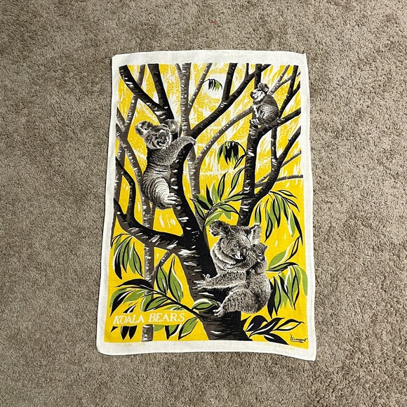 Vintage Lamont Linen Yellow Koala Bears Tea Towel - Picture 1 of 5
